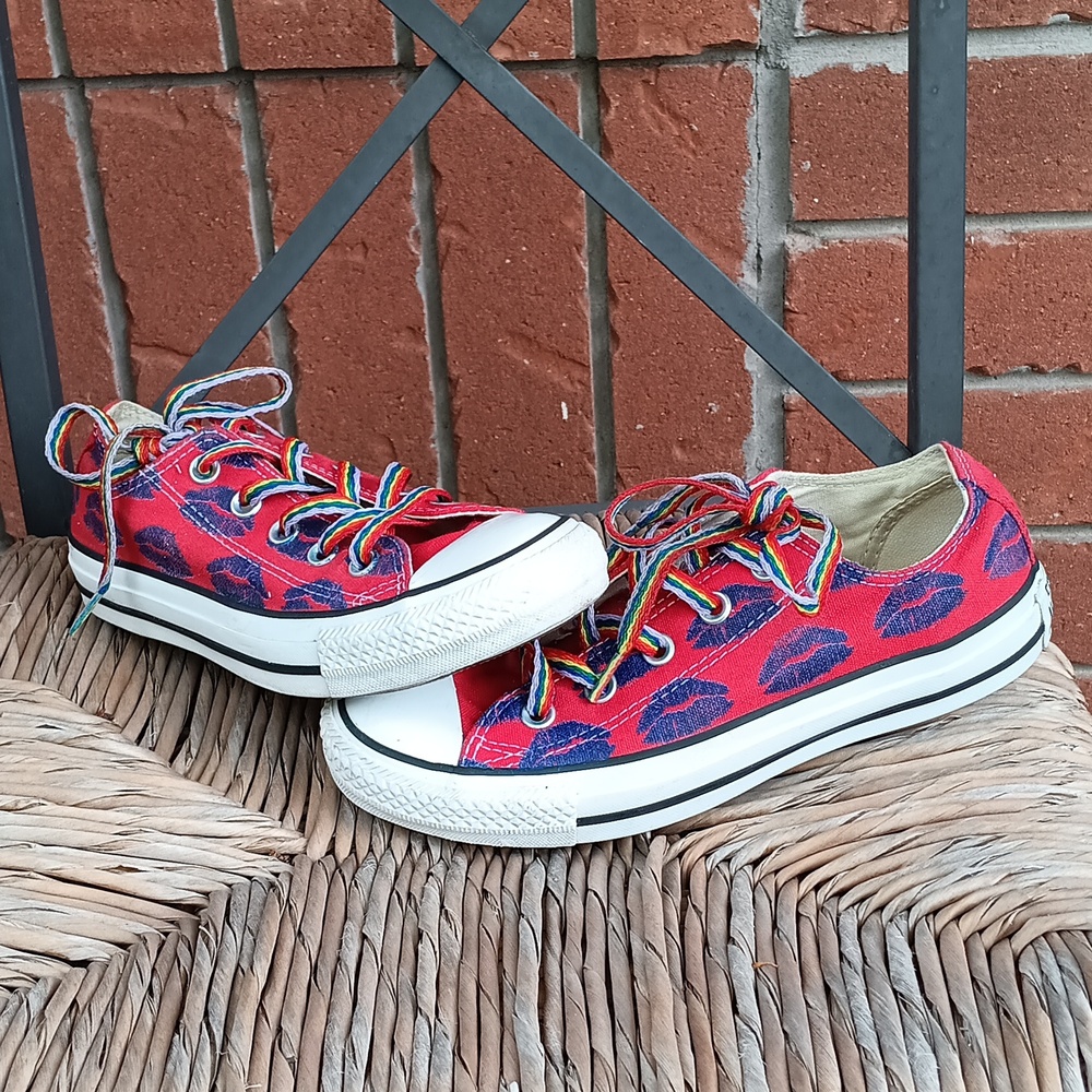 @ Converse Lip Print Sneakers with Rainbow Laces